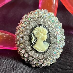 Elegant adjustable Cameo Crystal Ring with aurora borealis stones